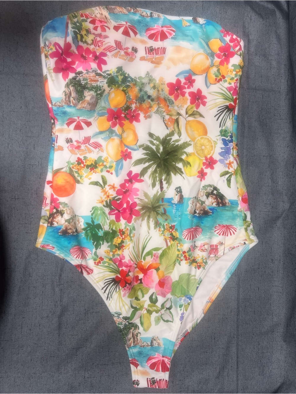Shade & Shore White One-Piece Swimsuit with Green and Yellow Floral Print